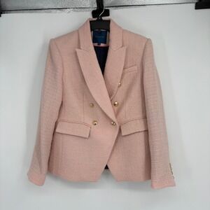 Biltmore Estate Pink Tweed Double Breasted Blazer‎ Gold Buttons Sz 10 Old Money